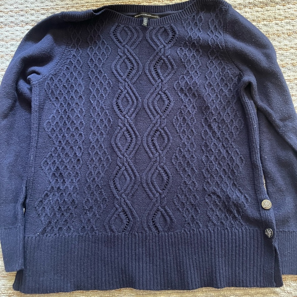 White House Black Market Deep Blue Cable Knit Sweater